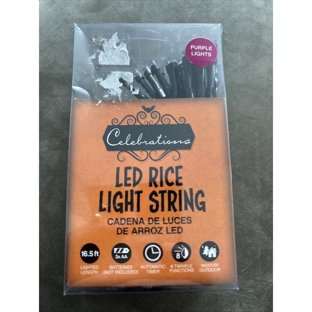 Celebrations Halloween LED PURPLE Rice Light String 16.5' Long New